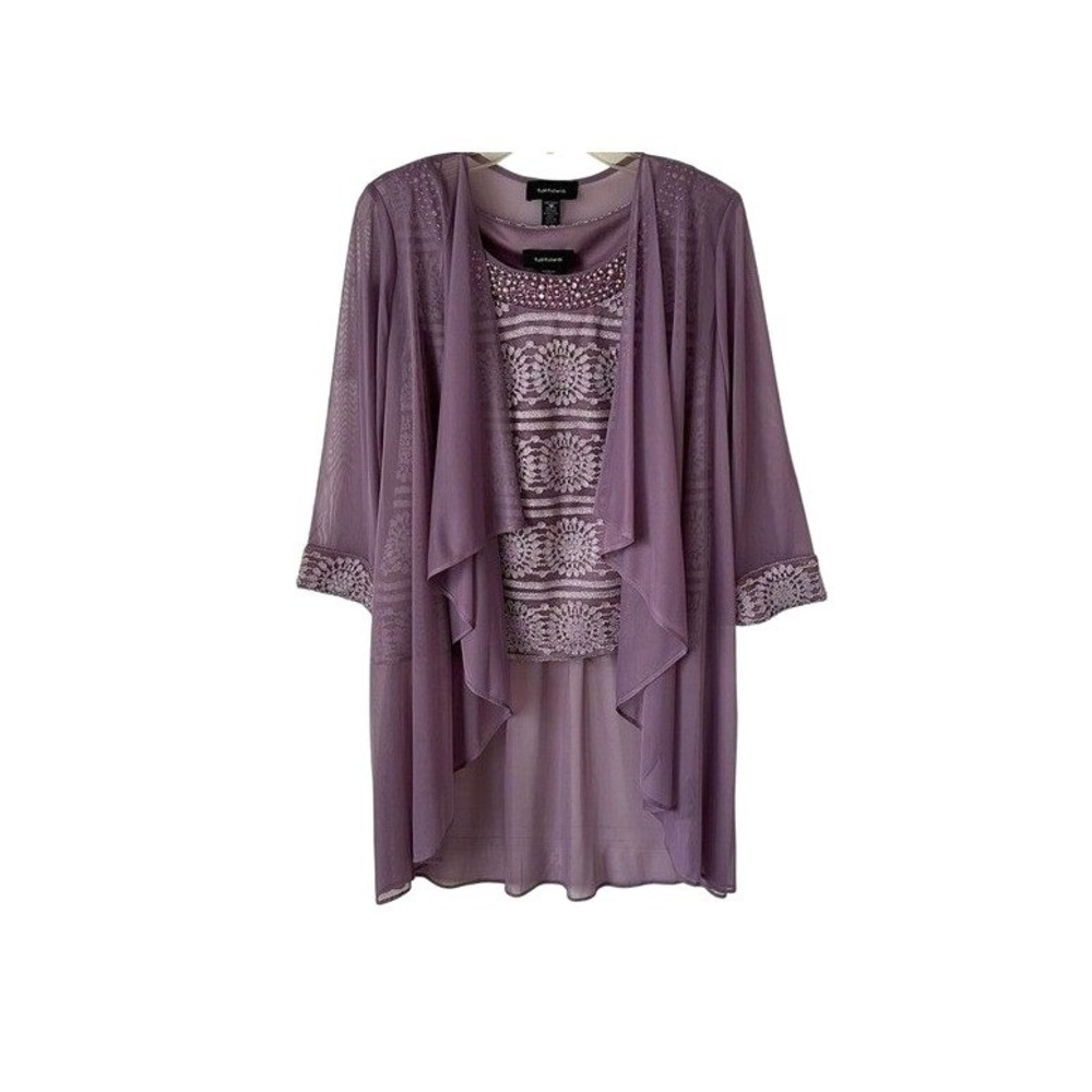 R&M Richards Purple Embellished Blouse & Matching Sheer Shawl Glam Regency